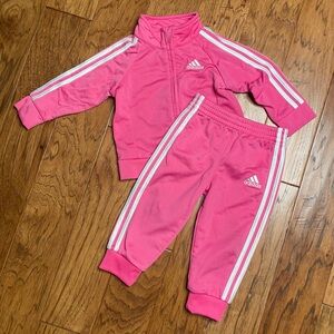 Adidas Infant Pink Tracksuit with White Stripes